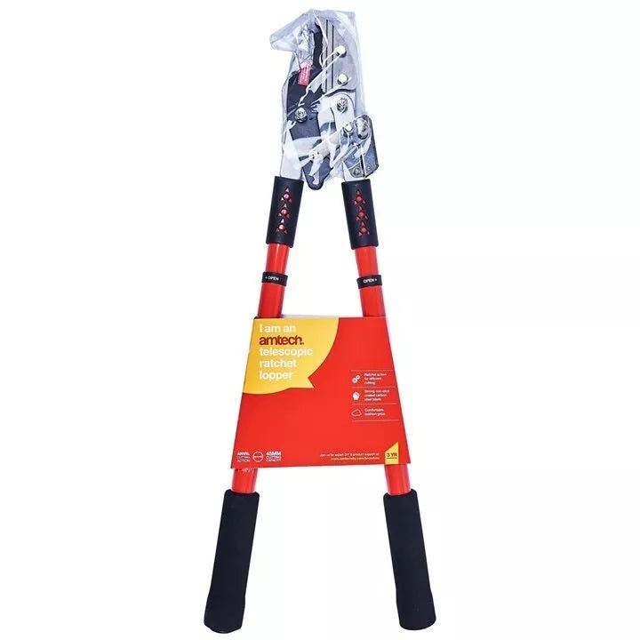 Amtech Heavy Duty Anvil Ratchet Lopper with Telescopic Handle Red and Black U2880