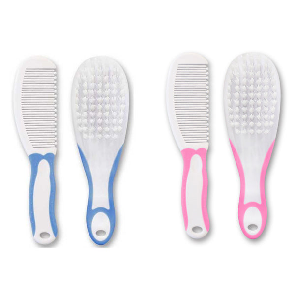 Baby Soft Bristles Hair Brush and Comb with Rounded Teeth for Newborns and Infants Assorted Colours Pack of 2 153847