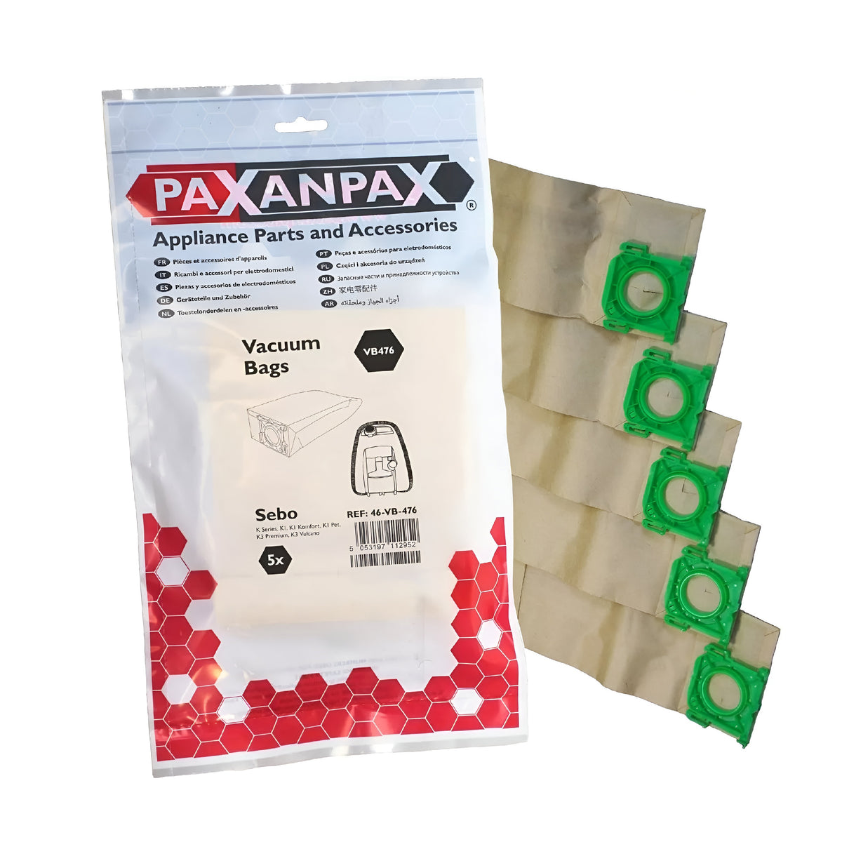 Paxanpax SEBO K Series Vacuum Bags Brown Ultra Pack of 5 46-VB-476