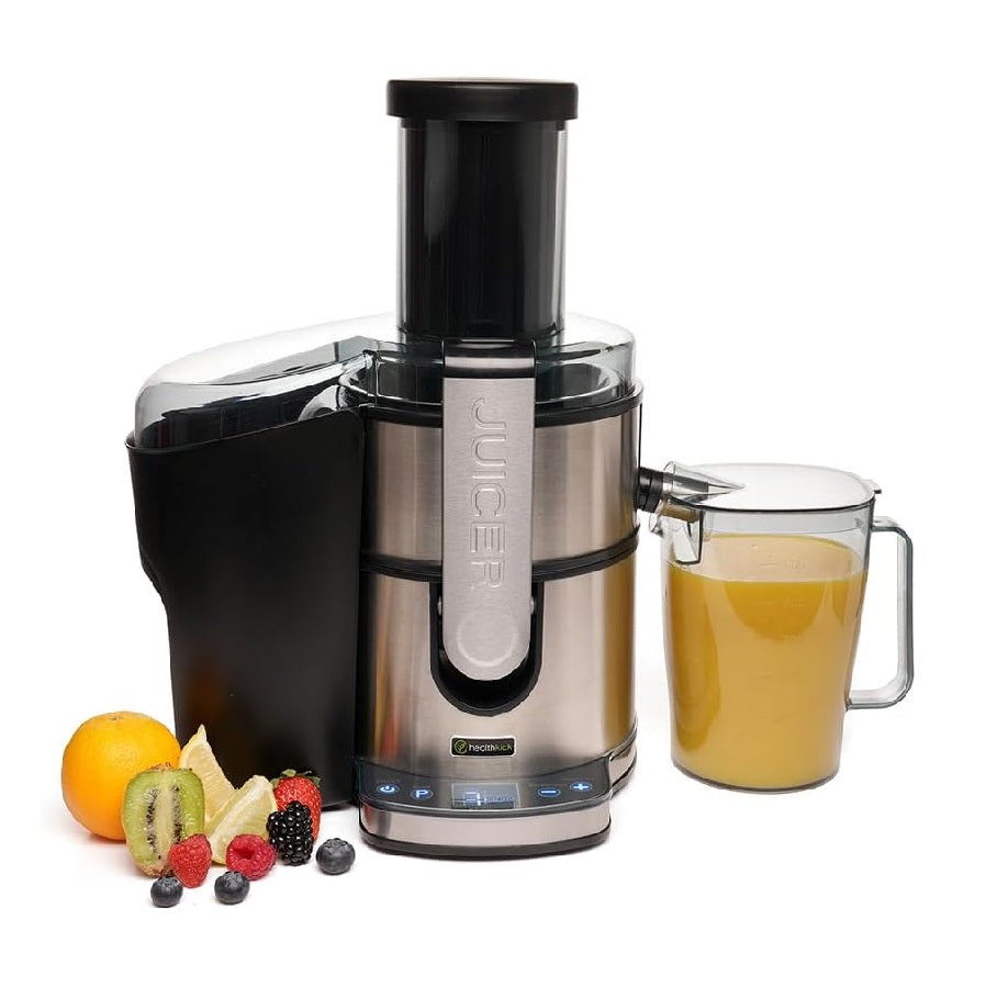 HealthKick Digital Fruit and Veg Juice Extractor Steel 800W 35cm x 26cm x 40cm K3152 | Food Grade Stainless Steel 304 | Easy Clean | 85mm Full Apple | Dishwasher Safe