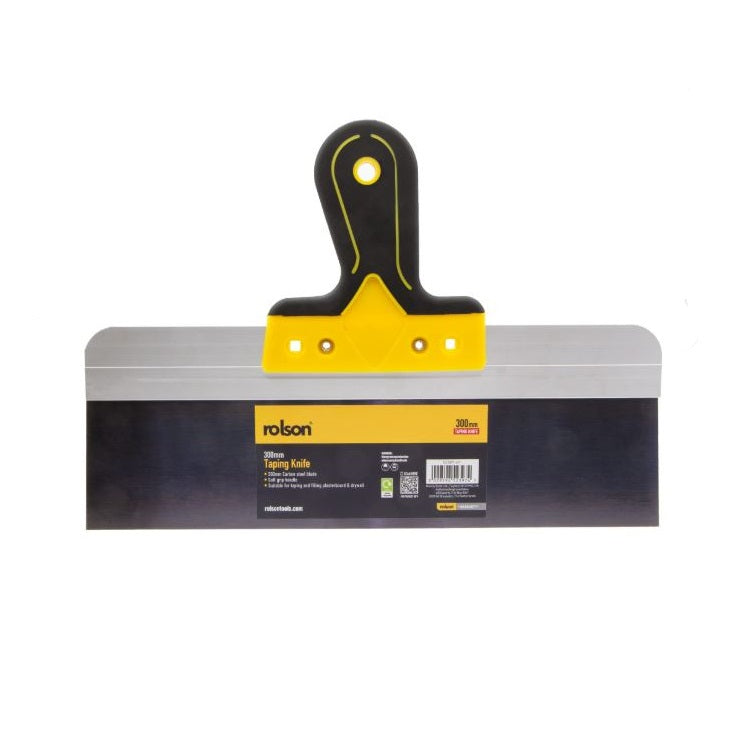 Rolson Taping Knife Multicoloured 300mm 52397-H1 | Carbon Steel Blade | Soft Grip Handle | Suitable for Taping and Filling Plasterboard and Drywall