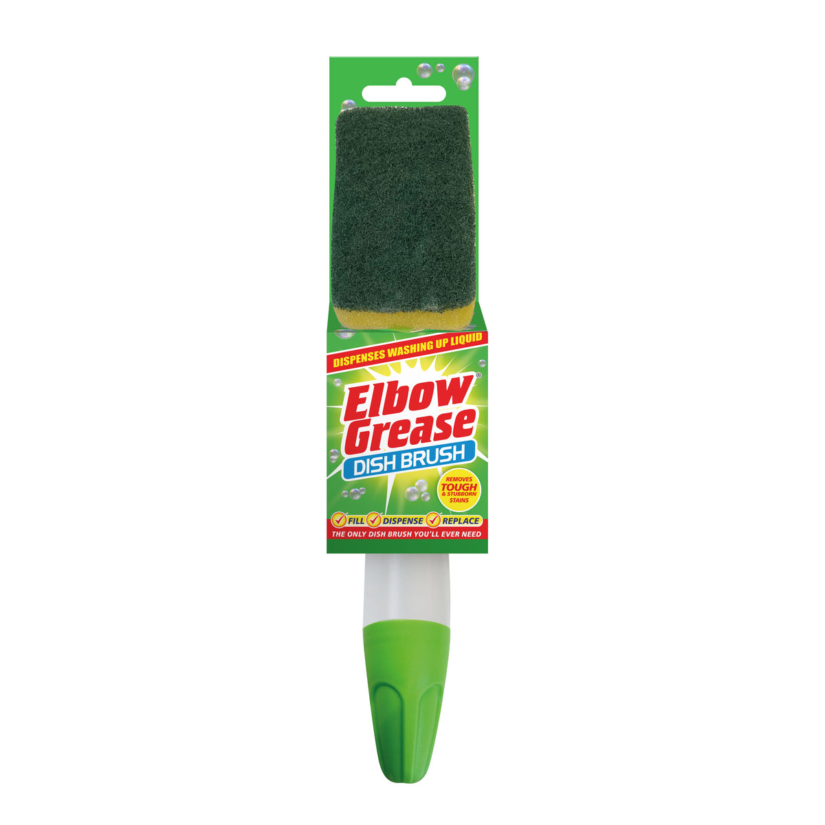 151 Elbow Grease Dish Brush Green EG123 | Dispenses Washing Up Liquid | Removes Tough and Stubborn Stains | Fill - Dispense - Replace