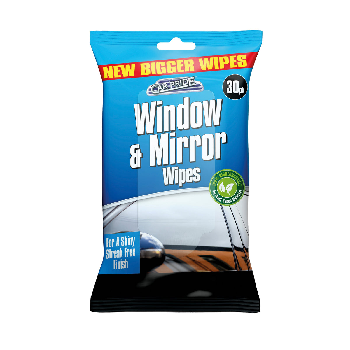 151 Carpride Window and Mirror Biodegradable Wipes White Pack of 30 CP1191 | For a Shiny Streak Free Finish | Plant Based Material | 100% Biodegradable | New Bigger Wipes