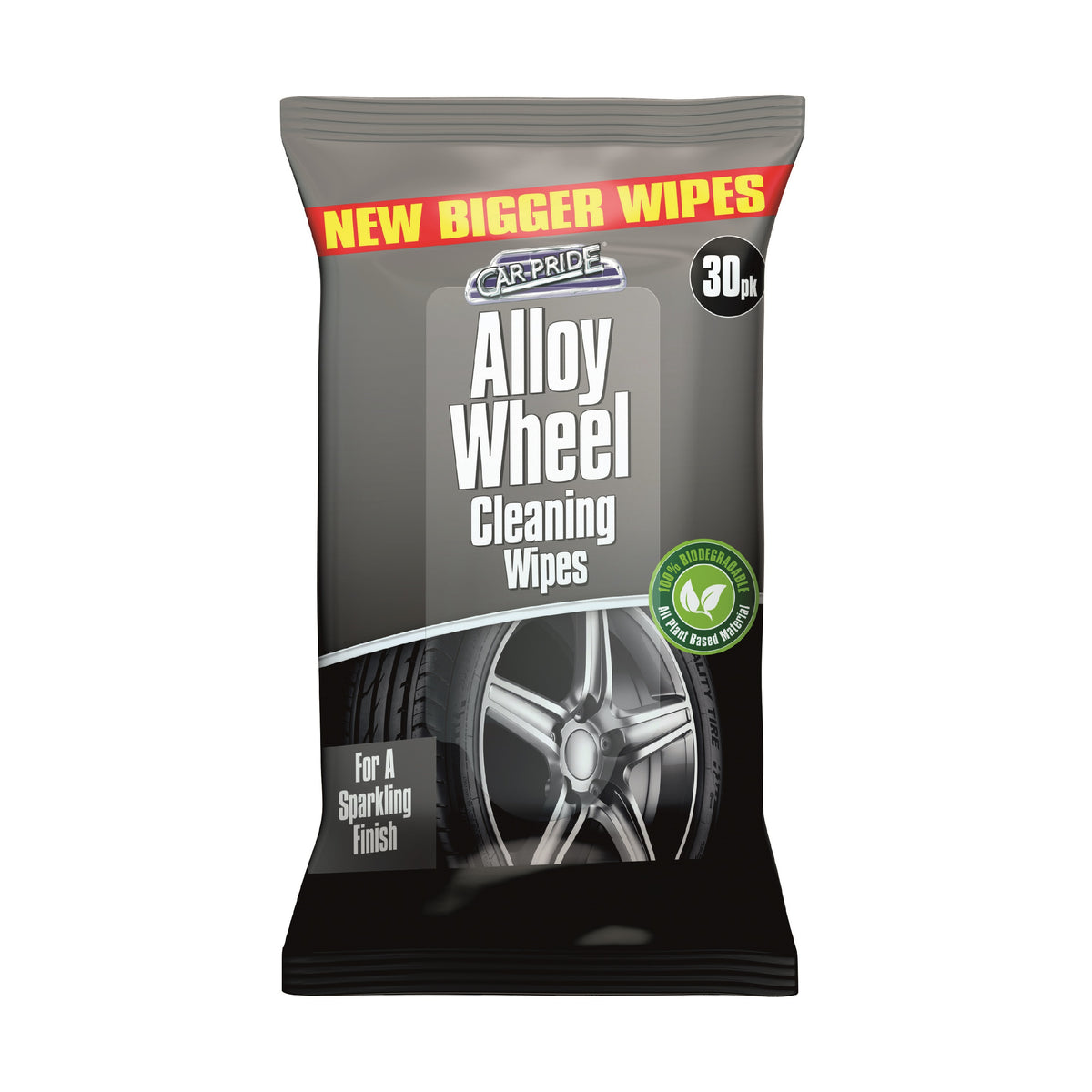 151 Carpride Alloy Wheel Cleaning Biodegradable Wipes Pack of 30 CP1192 | For a Sparkling Finish | Plant Based Material | 100% Biodegradable | New Bigger Wipes