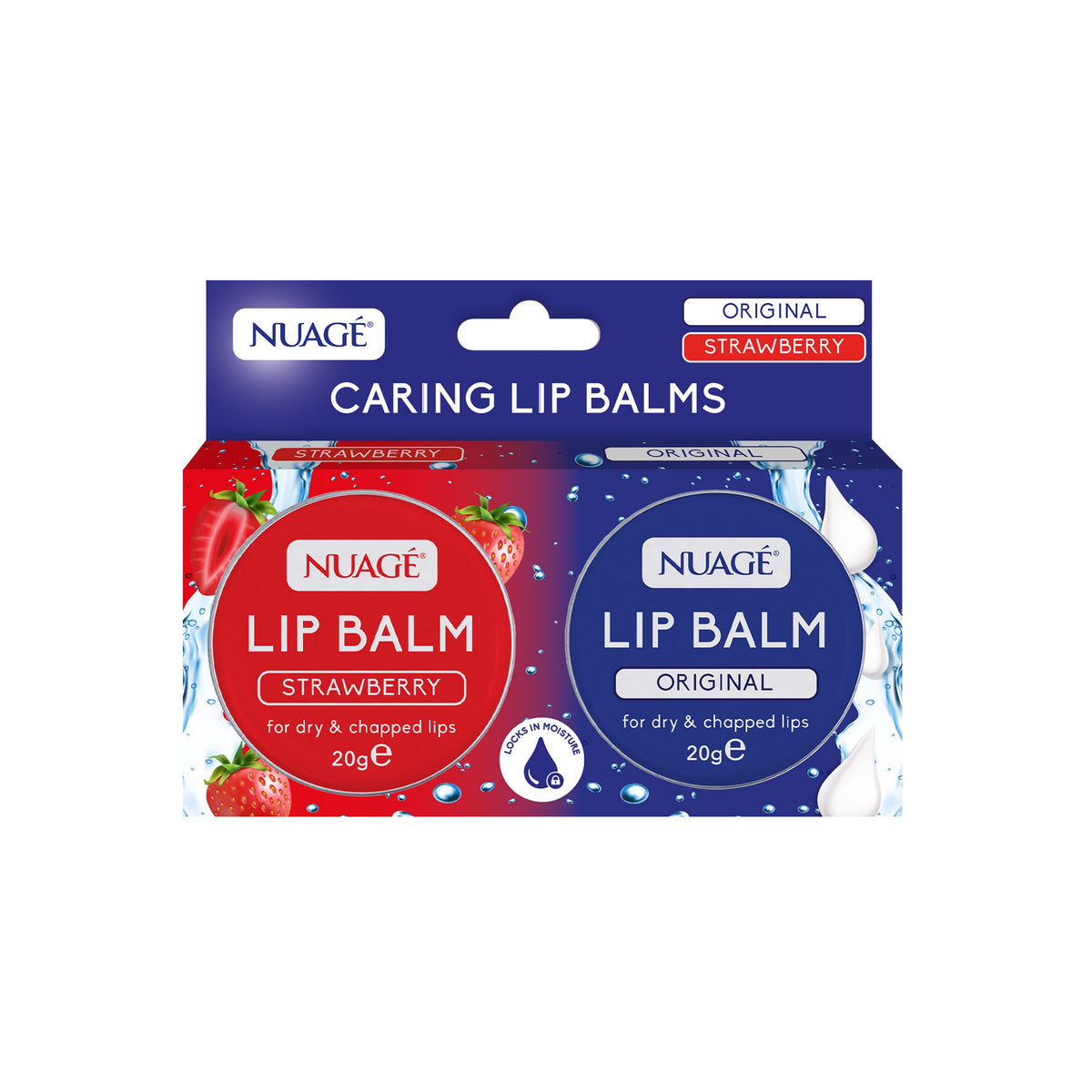 151 Nuage Caring Lip Balms Assorted Pack of 2 2x20g NUA1200 | Original and Strawberry | For Dry and Chapped Lips | Locks in Moisture
