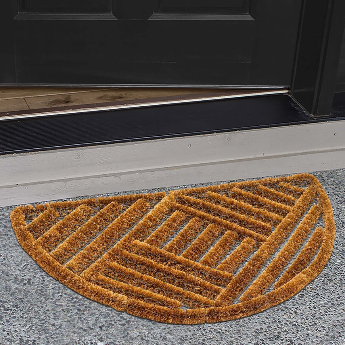 Likewise Grimebuster XL Half Moon Wire and Coir Bristle Fibres Scraper Doormat Brown 75cm x 45cm | Heavy Duty Entrance Mat for Home | Slip-resistant