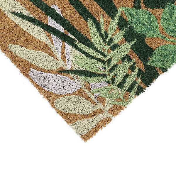 JVL Eco-Friendly Natural Coconut Fibre Tropical Leaf Design Coir Doormat Multicoloured 45cm x 75cm 02-881 | Slip-Resistant Latex Backing | Durable Indoor and Outdoor Entrance Mat | For Doorways-Patios and Greenhouses | Withstands All Weather