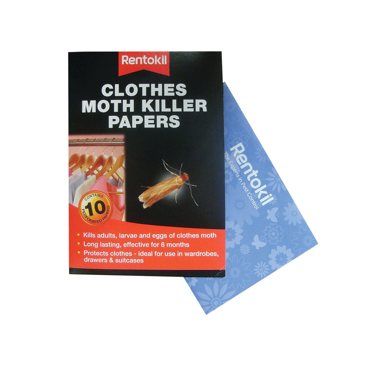Rentokil Clothes Moth Killer Papers Blue Pack of 10 FA115 | Kills Adults-Larvae and Eggs | 6-Month Protection