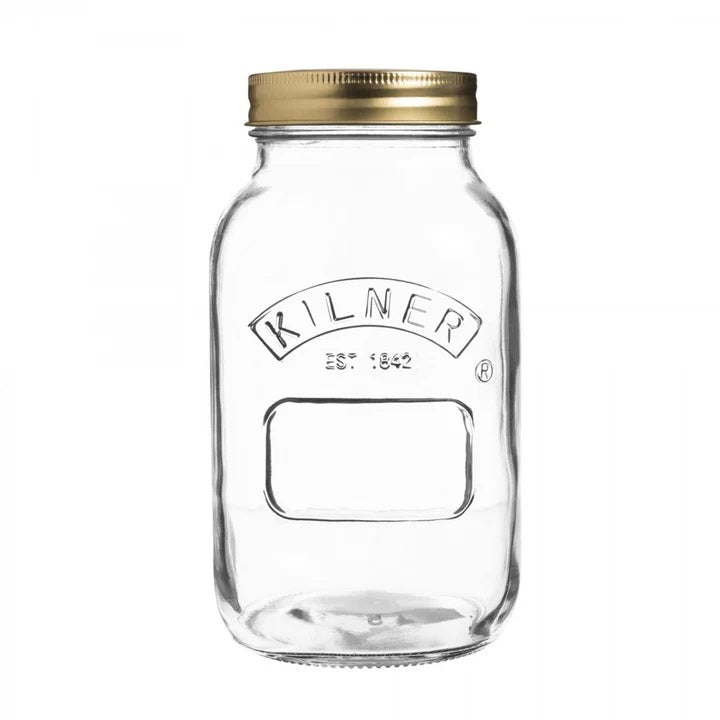 Kilner Glass Preserve Jar with Metal Screw Lid Clear 1Ltr 0025.401 | Airtight Storage for Jam-Chutneys and Dry Foods | Durable and Reusable