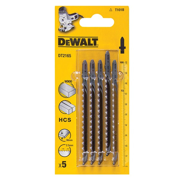 Dewalt HCS Wood Cutting Jigsaw Blades Silver 2.5mm x 75mm Pack of 5 DT2165