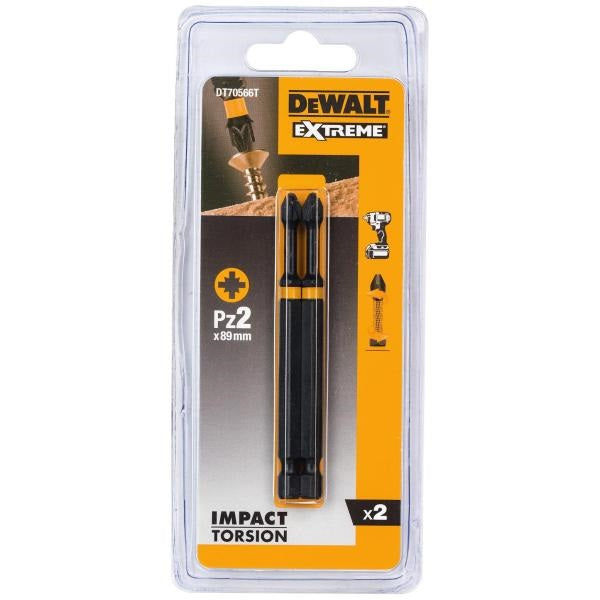 Dewalt Impact Torsion Bit Black PZ2 89mm Pack of 2 DT70566T-QZ