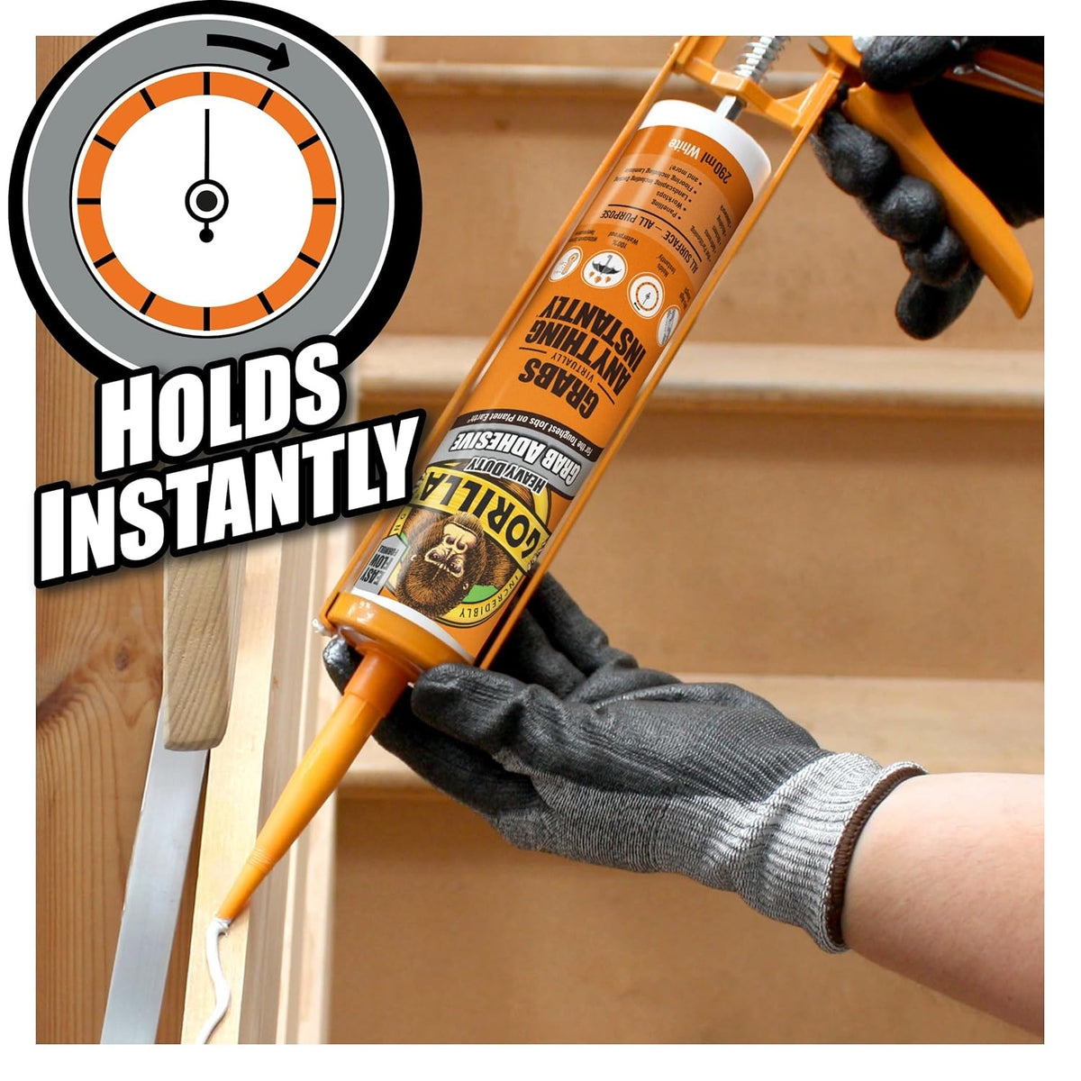 Gorilla Heavy Duty Grab Adhesive White 290ml 2044001 | Withstand Extreme Temperatures | Indoor and Outdoor | Even Bonds Underwater | Flexible | All Surface | All Purpose | Grabs Virtually Anything Instantly | Easy Flow Formula