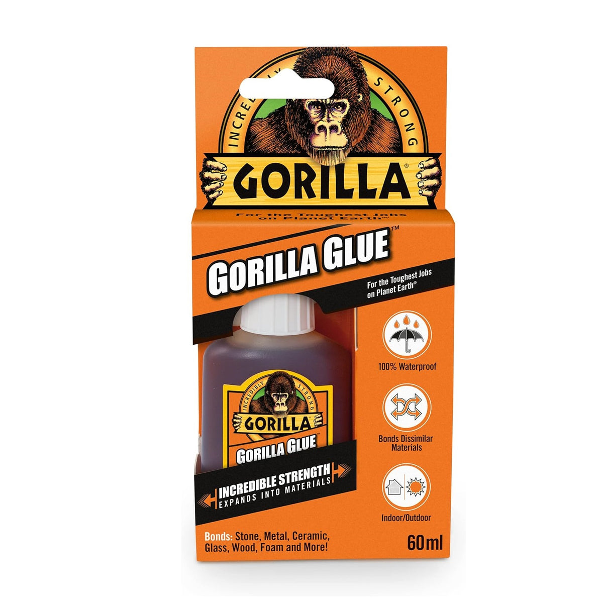 Gorilla Glue Brown 60ml 1044202 | For the Toughest Jobson Planet Earth | Waterproof | Incredibly Strong | Bonds Metal - Stone - Wood - Ceramics - Foam - Glass and More