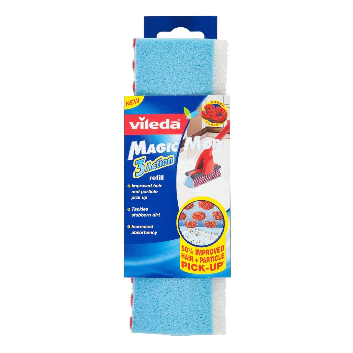 Vileda Magic Mop 3Action Refill Head Multicoloured VIL139963 | Improved Hair and Particle Pick-Up | High Absorbency | Stubborn Dirt Removal