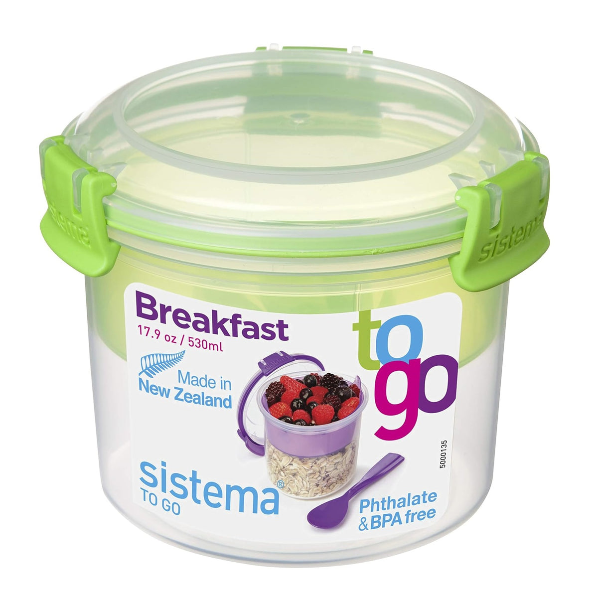 sistema-klip-it-colour-accents-breakfast-to-go-container-green-530ml-11.4cm-x-11.2cm-x-9.4cm-21355--bpa-free-food-storage--airtight-clip-lock-lid--ideal-for-cereal-yogurt-and-snacks