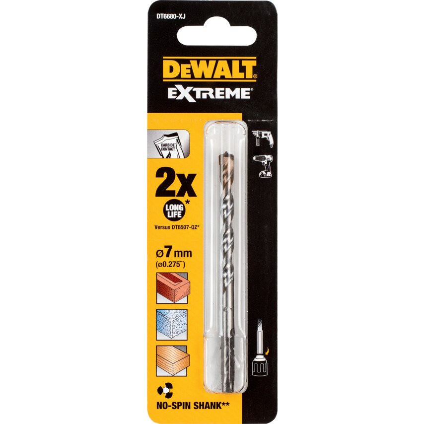 Dewalt Extreme Masonry Drill Bit Silver 7mm x 100mm DT6680-XJ | No Spin Shank