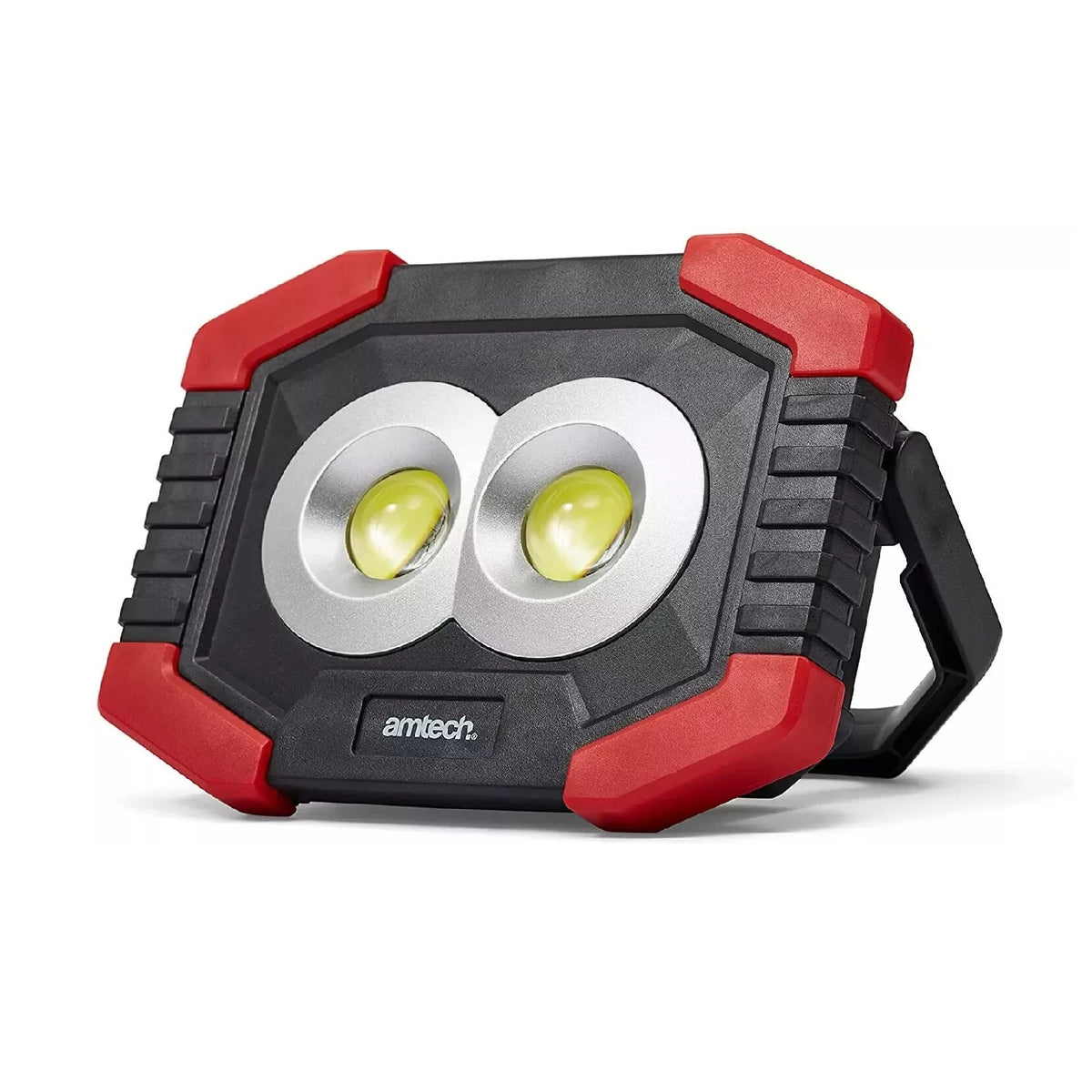 Amtech Mini COB Worklight with Side LED Red and Black 3W S8144 | 2 LED Outputs-COB LED 180 Lumens and Side LED 60 Lumens | Useful Folding Carry Handle that Doubles up as a Stand | Ideal for Wide Range of Outdoor and Indoor Activities