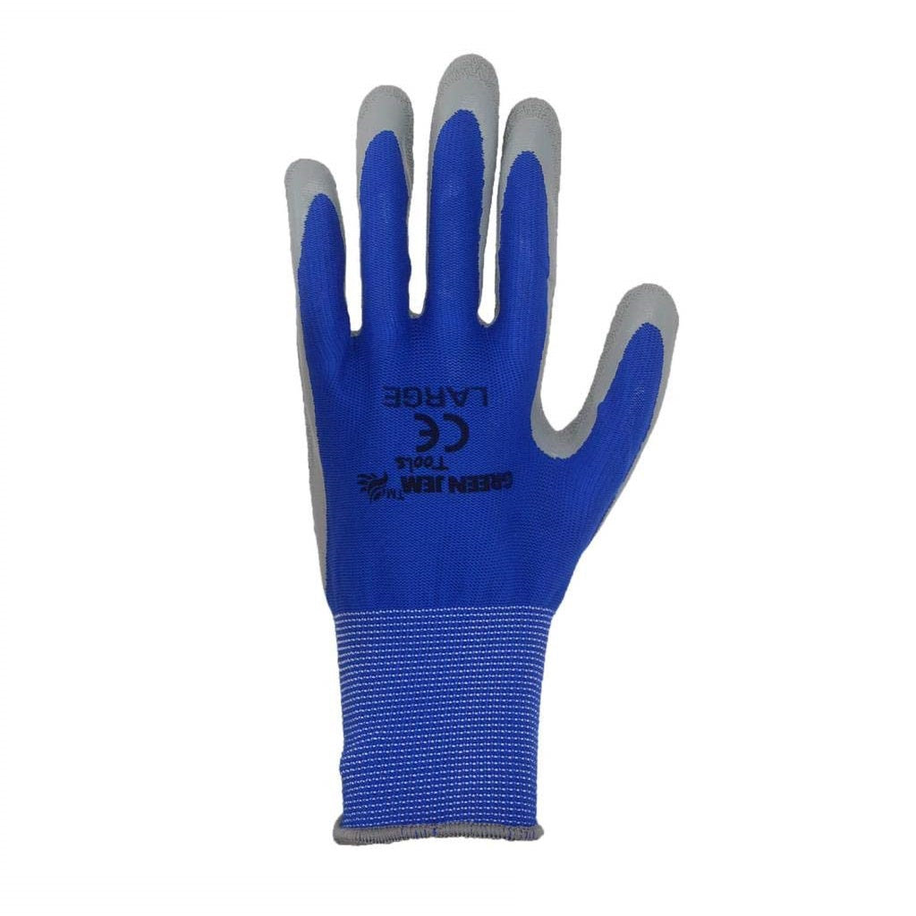Green Jem Large Super Comfort Grip Gloves Blue and Grey Pack of 2 GLSCL | Crinkle Latex Coated Work Gloves | Breathable Polyester with Elasticated Wristband | Ideal for Gardening-DIY and General Use