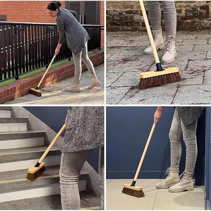 Elliot Deck Scrubbing Broom Head with Natural Union Fibres Beige 22cm EL2220DP | Wooden Base with Screw Fit Socket | Ideal for Outdoor Sweeping and Patio Cleaning