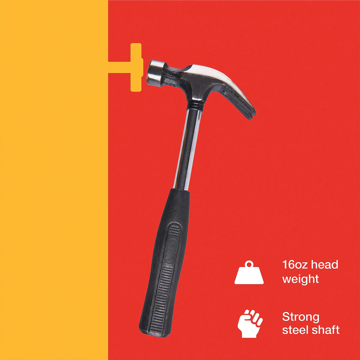 Amtech Heavy Duty Steel Claw Hammer with Rubber Grip Silver and Black 16oz A0100