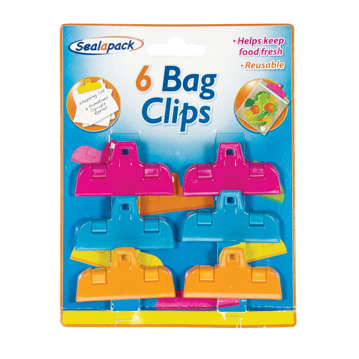 151 Sealapack Bag Clips Multicoloured Pack of 6 SAP1070 | Reusable | Keeps Food Fresh