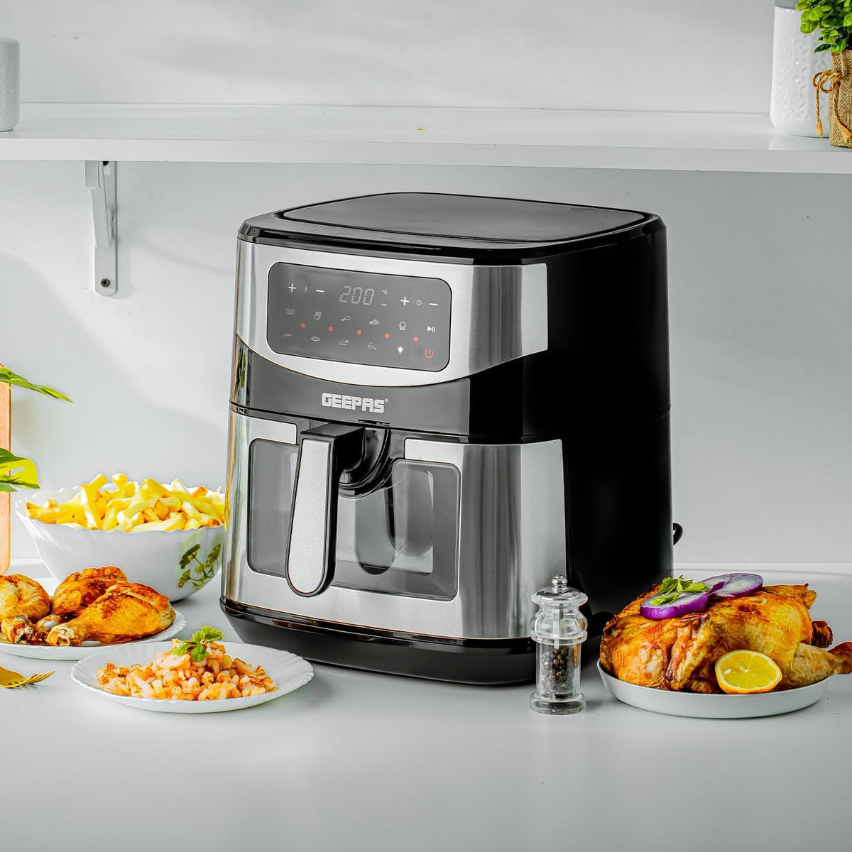 Geepas Digital Air Fryer Black and Grey 9.2Ltr GAF37524UK | Vortex Air Frying Technology | Cooks Fast | Oil Free | 9 Preset Cooking Modes | Touch Screen | Baking | Grilling | Air Frying | Roasting | Upto Less 80% Fat