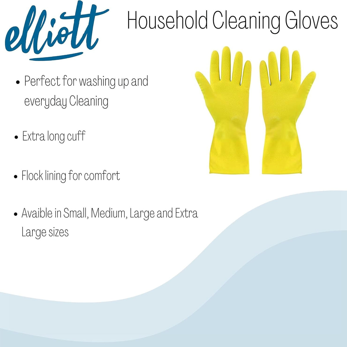 Elliott Extra Large Flock Lining Rubber Gloves Yellow ELRGYXL | Protects Hands from Hot Water and Detergents | Extra Long Cuff | Non-slip Grip | For General Use Around The Home and Garden | Hardwearing