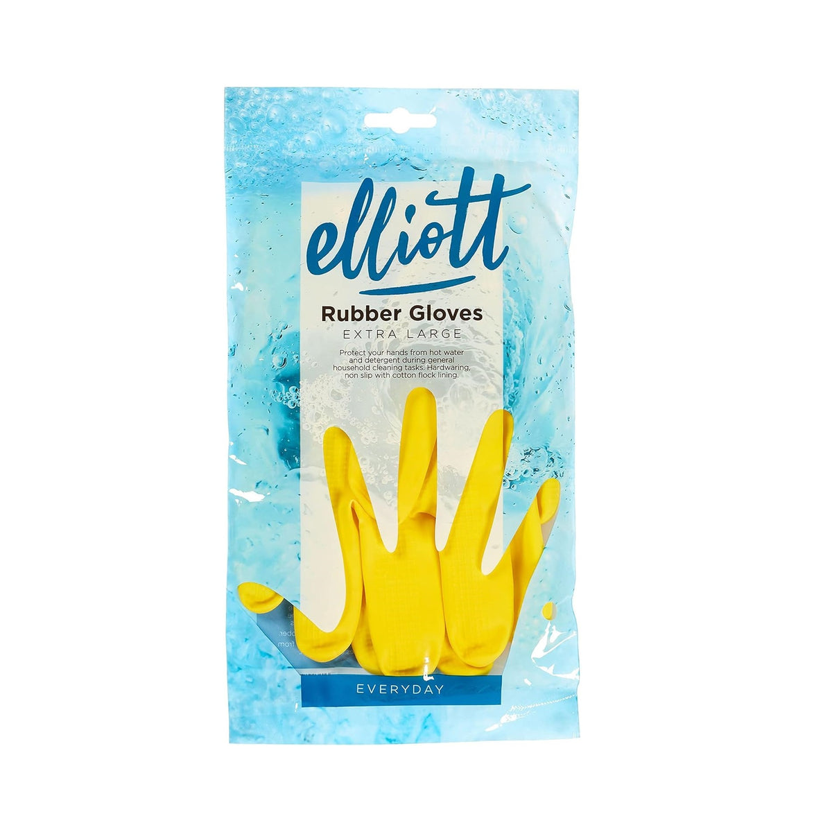 Elliott Extra Large Flock Lining Rubber Gloves Yellow ELRGYXL | Protects Hands from Hot Water and Detergents | Extra Long Cuff | Non-slip Grip | For General Use Around The Home and Garden | Hardwearing