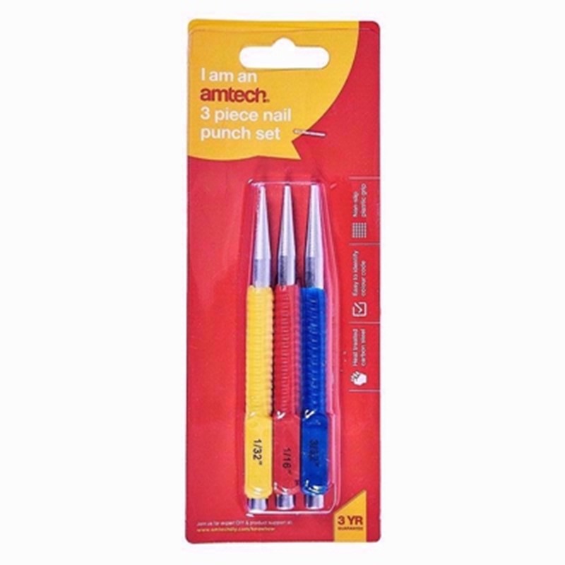 Amtech Nail Punch Set Assorted Pack of 3