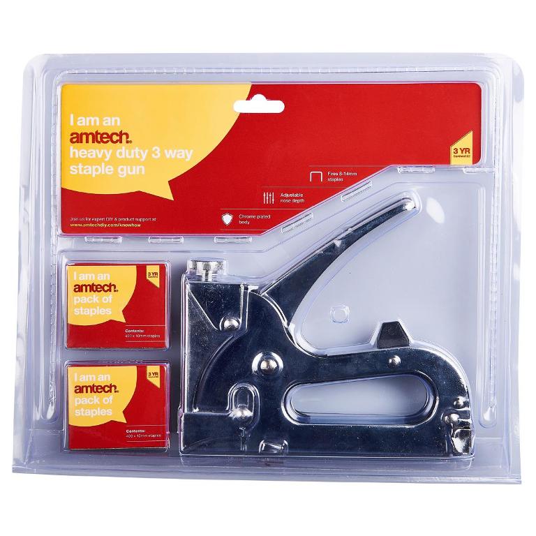 Amtech Heavy Duty 3 Way Staple Gun Chrome B3725 | Fits 8mm-14mm Staples | Adjustable Nose Depth | Chrome Plated Body