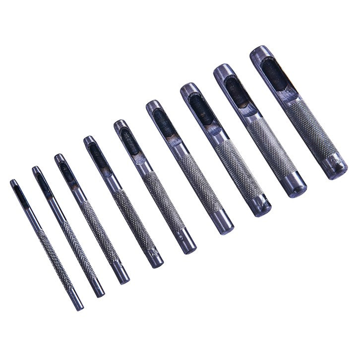 Amtech Hollow Punch Set Silver Set of 9 H1850 | Strong Heat Treated Carbon Steel | Non Slip Grip | For Use with Soft Materials