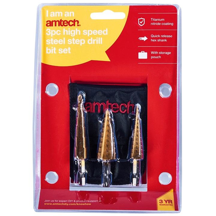 Amtech Step Drill Bit Set Gold Assorted Pack of 3 F0785