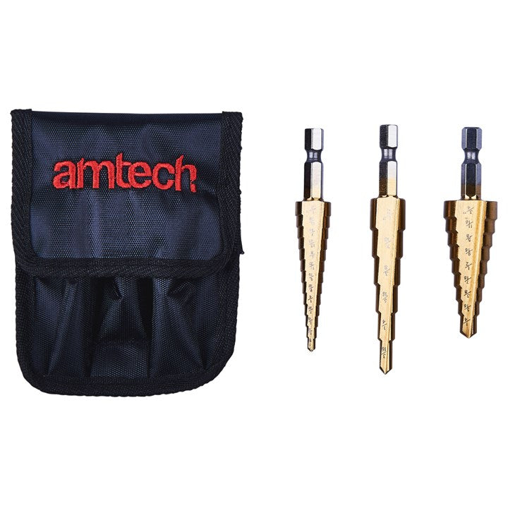 Amtech Step Drill Bit Set Gold Assorted Pack of 3 F0785