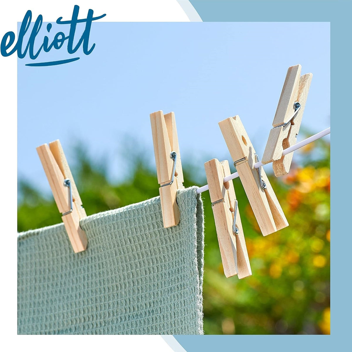 Elliott Birchwood Clothes Durable Wooden Pegs Brown 7.2cm x 1.2cm Pack of 36 ELCP0036 | Pegs with Stainless Steel Spring | Recyclable and Mark-Free | Ideal for Laundry Drying and Everyday Use