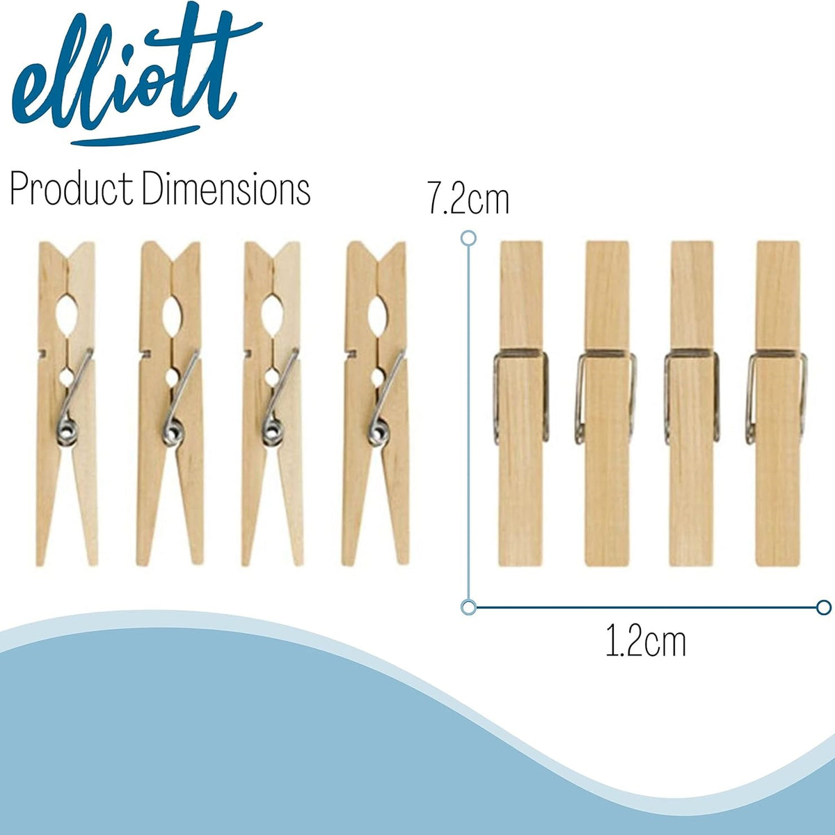 Elliott Birchwood Clothes Durable Wooden Pegs Brown 7.2cm x 1.2cm Pack of 36 ELCP0036 | Pegs with Stainless Steel Spring | Recyclable and Mark-Free | Ideal for Laundry Drying and Everyday Use