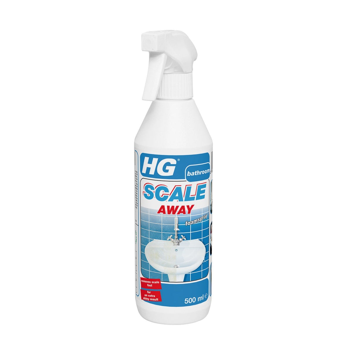 HG Scale Away Foam Spray Limescale Remover White 500ml 218050106 | Powerful Bathroom Descaler for Taps-Tiles-Showers and Sinks