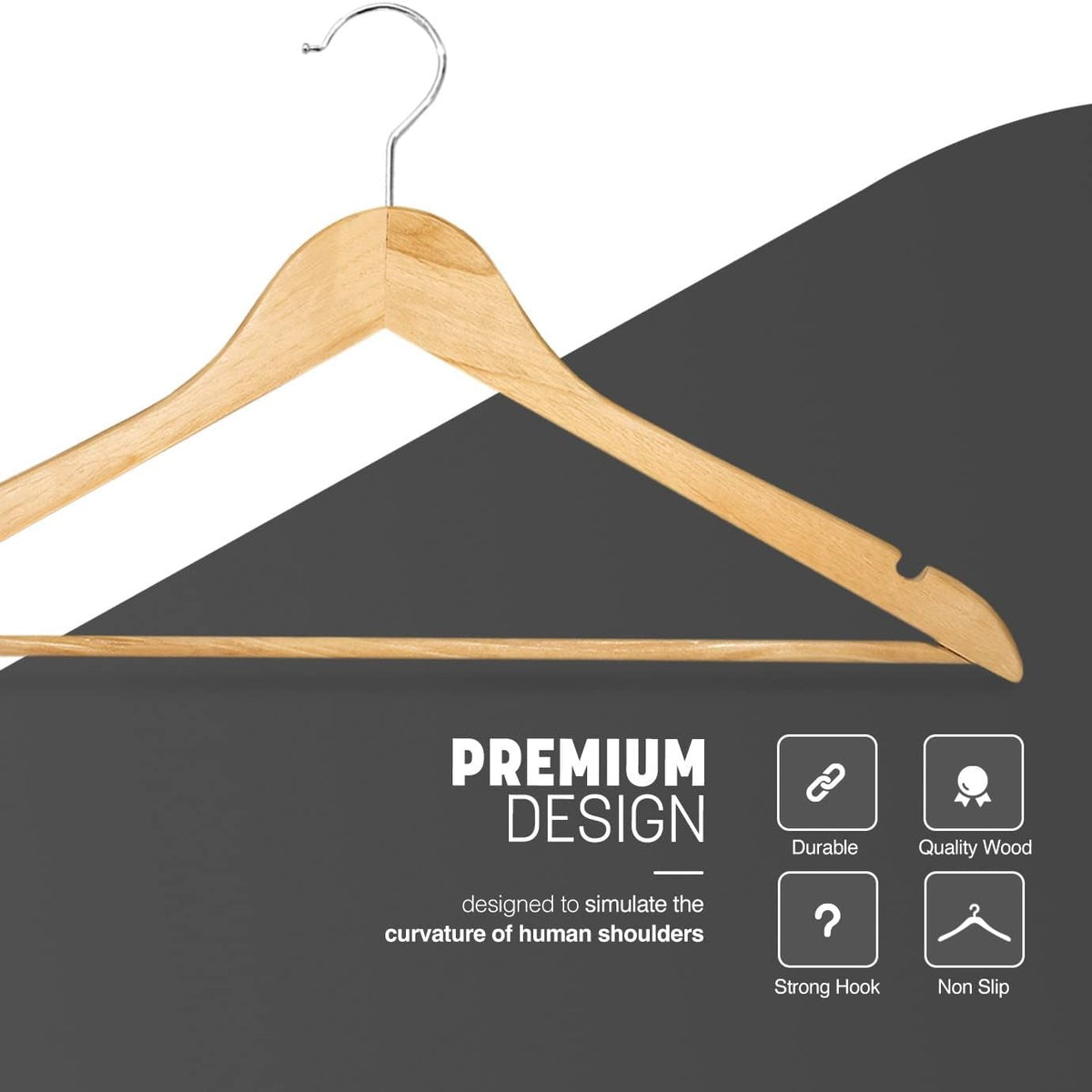Kingfisher Wooden Coat Hangers with Notches and Bar Brown Pack of 5 123516 | Durable Clothes Hangers | Ideal for Jackets-Suits and Shirts | Made from Strong Hardwood