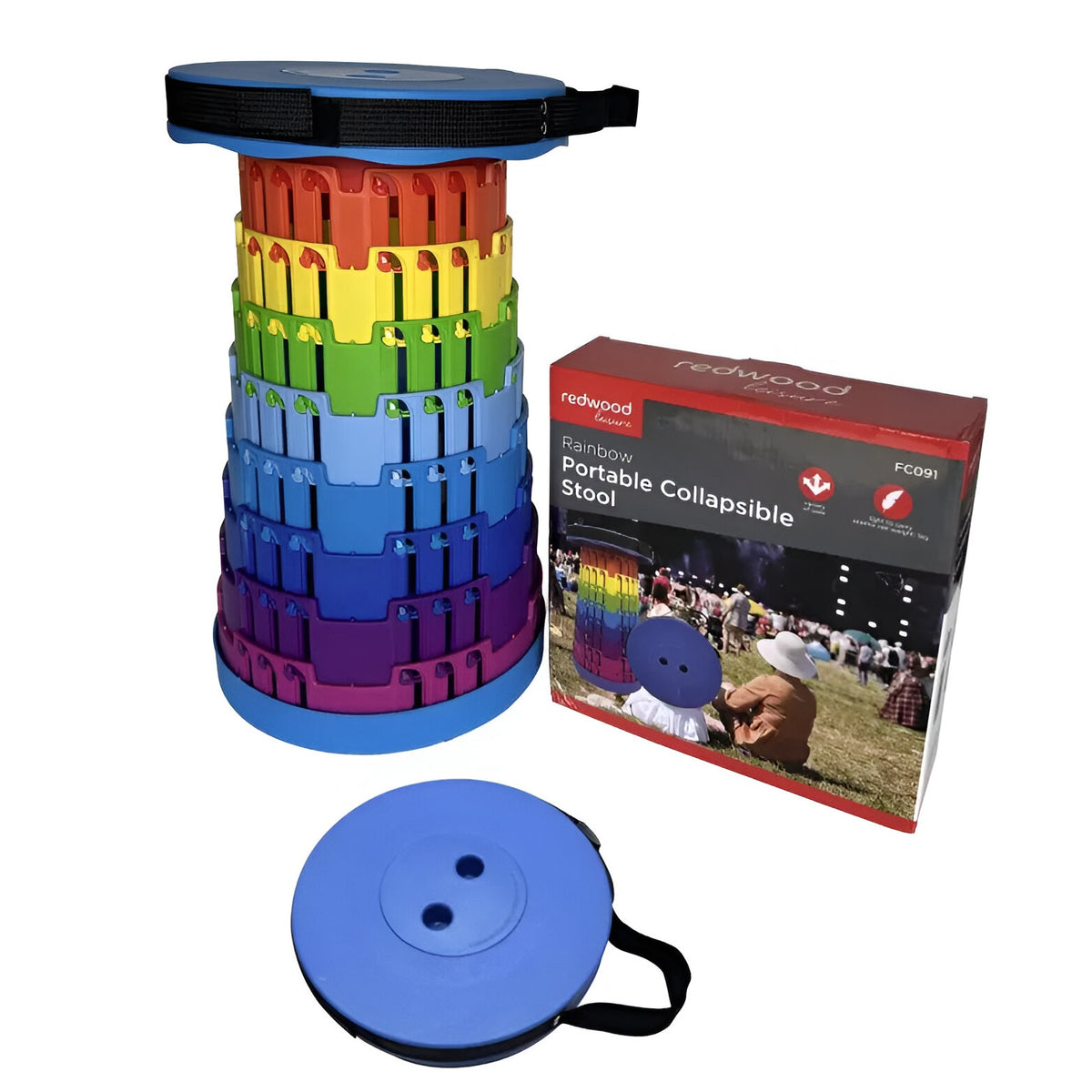 Redwood Leisure Rainbow Portable Collapsible Stool Multicolour FC091 | Variety of Uses | Light to Carry