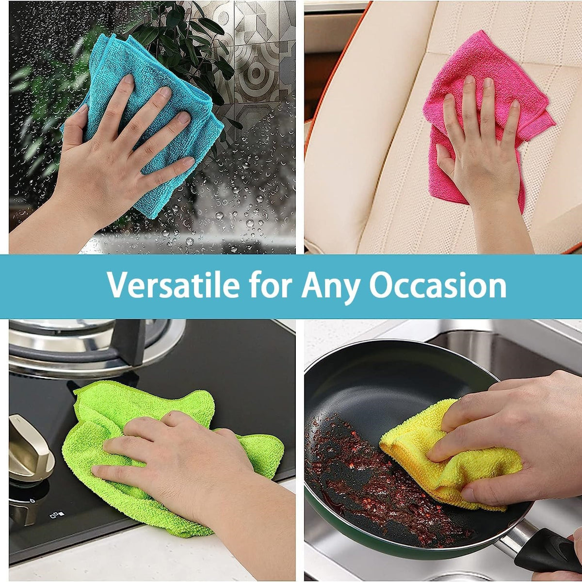 Bettina Microfibre Cleaning Cloths Assorted Colours Pack of 4 B510 | Highly Absorbent and Lint-Free | Multipurpose for Kitchen-Home and Car | Streak-Free Shine | Durable and Reusable
