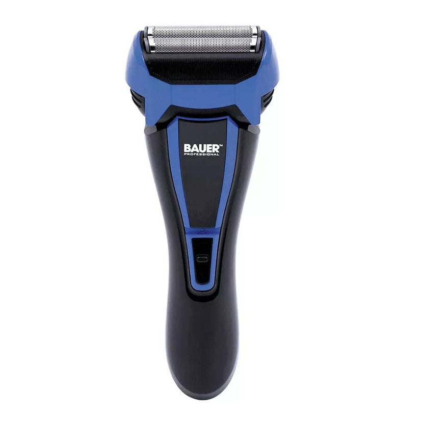 Bauer Rechargeable Wet and Dry Contour Shaver Black and Blue 39169 | Double Heads Close Contour Shave | Pop-Up Precision Side Burn Trimmer | Charging Time Upto 8Hr | Cordless or Corded Operation | Cleaning Brush and Oil Included