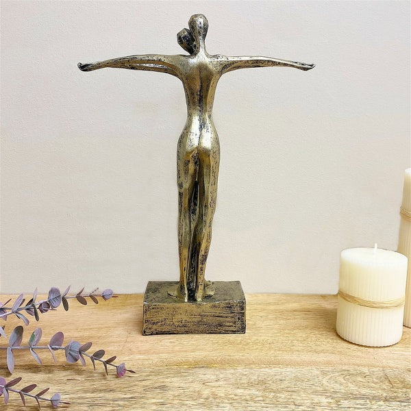 SiL Couple Stautue Ornament Gold 25cm x 8cm x 35cm OR2110 | Made of Polyresin | Elegant Modern Art Figurine | For Home and Office Decor