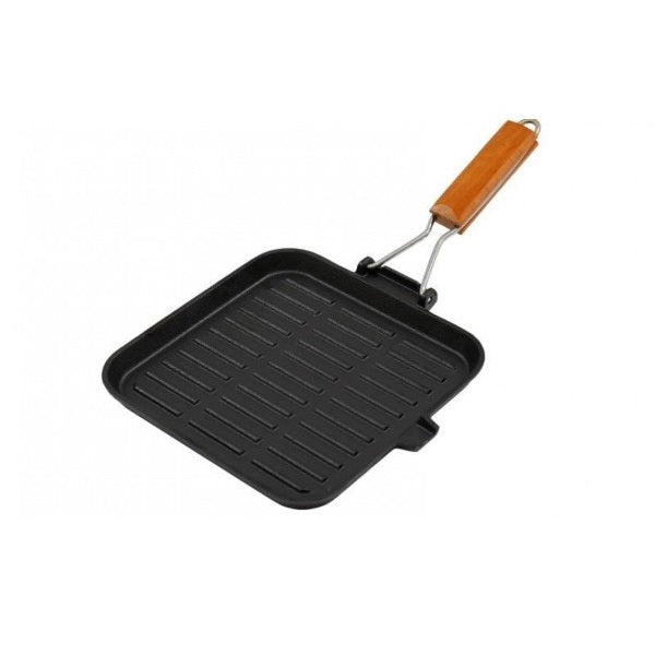 Sifcon Cast Iron Pan with Wooden Handle Black 24cm x 24cm x 4cm KG3313