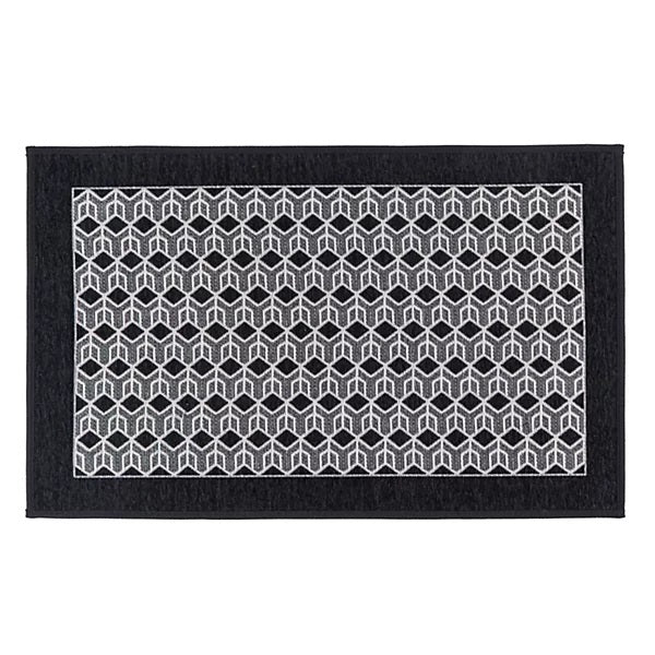 Allure Geometric Pattern Woven Chenille Heavy-Duty Indoor Doormat Black and Grey 50cm x 75cm 01-333 | Non-Slip Rubber Backing Mat | Dirt and Moisture Absorbent | Perfect for Hallways and Kitchens | Keeps Floors Clean | Wrinkle-resistant