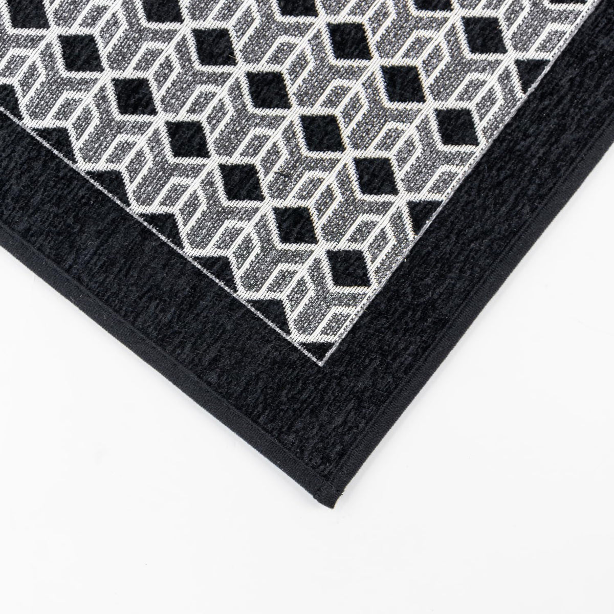 Allure Geometric Pattern Woven Chenille Heavy-Duty Indoor Doormat Black and Grey 50cm x 75cm 01-333 | Non-Slip Rubber Backing Mat | Dirt and Moisture Absorbent | Perfect for Hallways and Kitchens | Keeps Floors Clean | Wrinkle-resistant