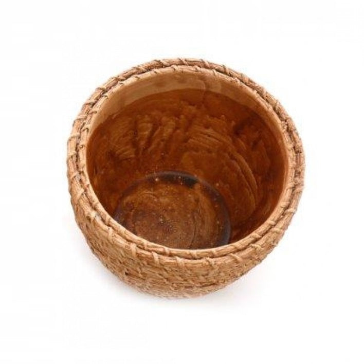SiL Handwoven Natural Interiors Rope Design Planter Pot Brown 112mm x 10mm x 112mm 599g NI1037 | Rustic Decorative Plant Holder for Home and Office