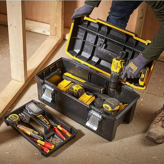 Stanley FatMax Heavy-Duty Structural Foam Waterproof Toolbox Yellow and Black 23cm 1-94-749 | Box with Metal Latches and Secure Handle | Portable Tote Tray for Tools