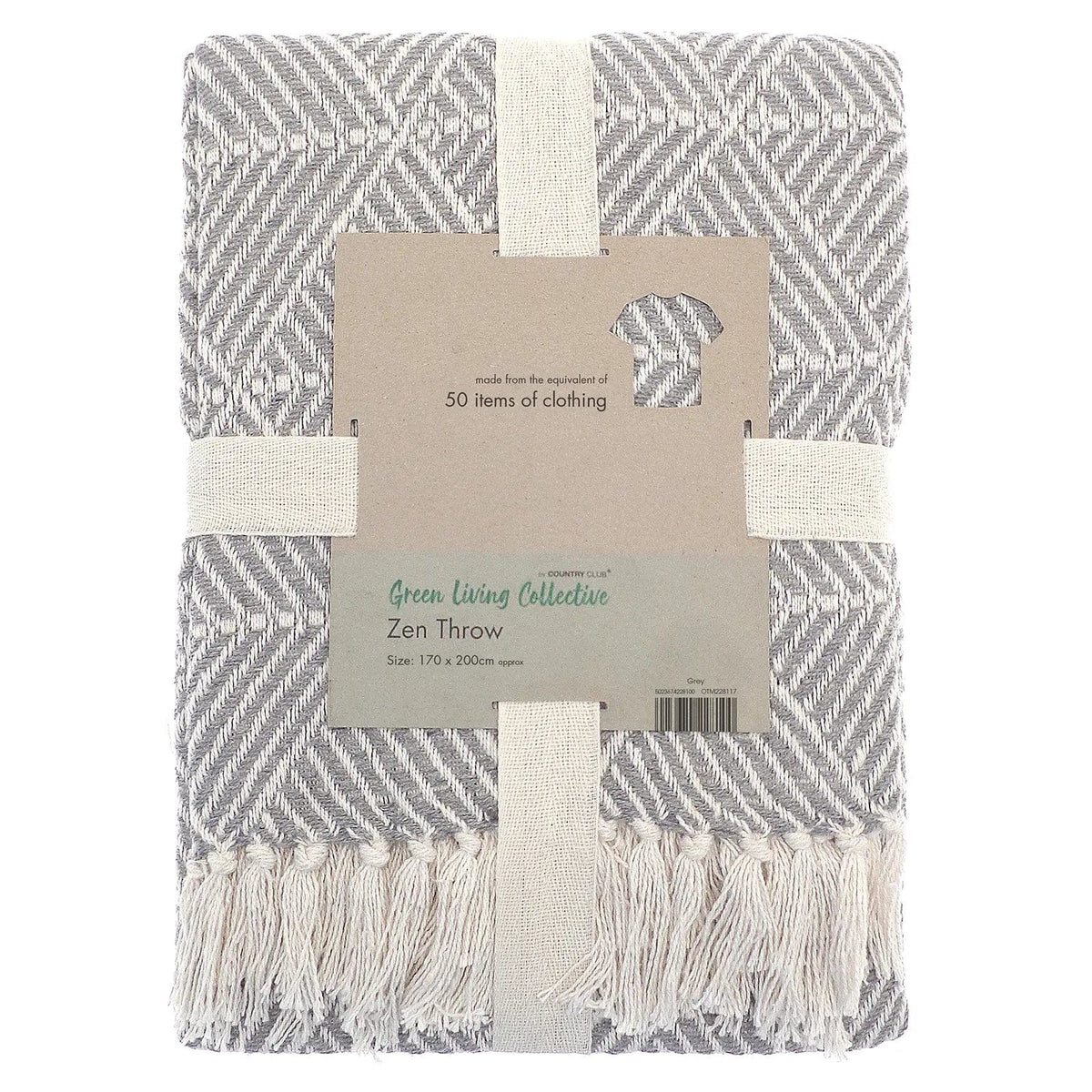 Country Club Green Living Collection Zen Throw Grey 170cm x 200cm OTM228117 | Made From the Equivalent of 50 Item of Clothing