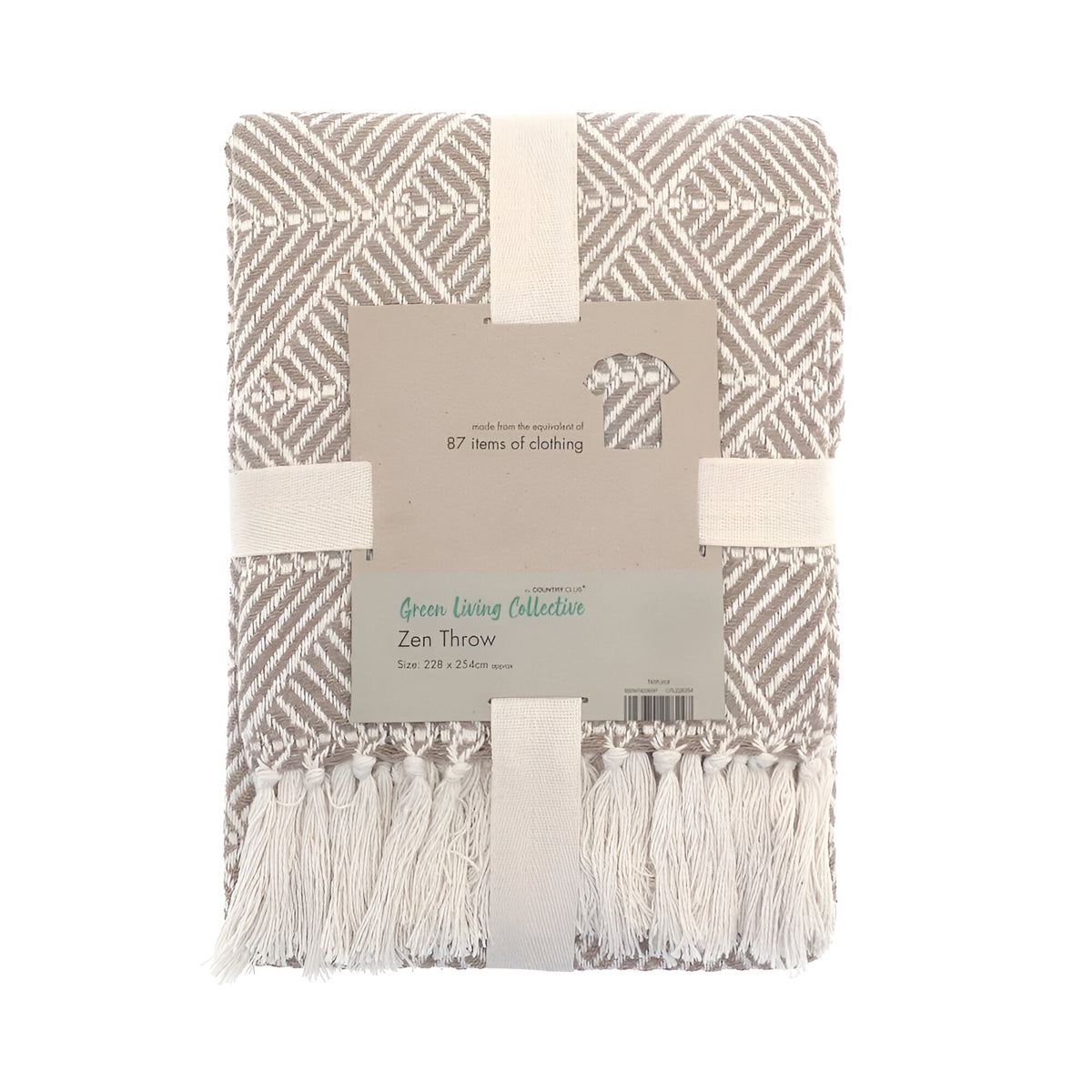 Country Club Green Living Collection Zen Throw Natural 228cm x 254cm OTL228254 | Made From the Equivalent of 87 Item of Clothing