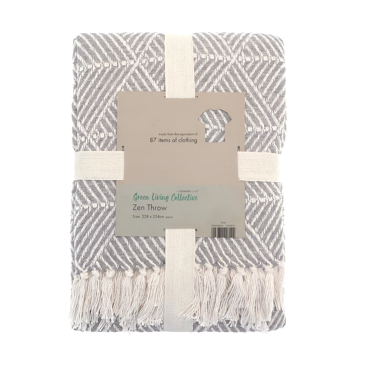 Country Club Green Living Collection Zen Throw Grey 228cm x 254cm OTL228131 | Made From the Equivalent of 87 Item of Clothing