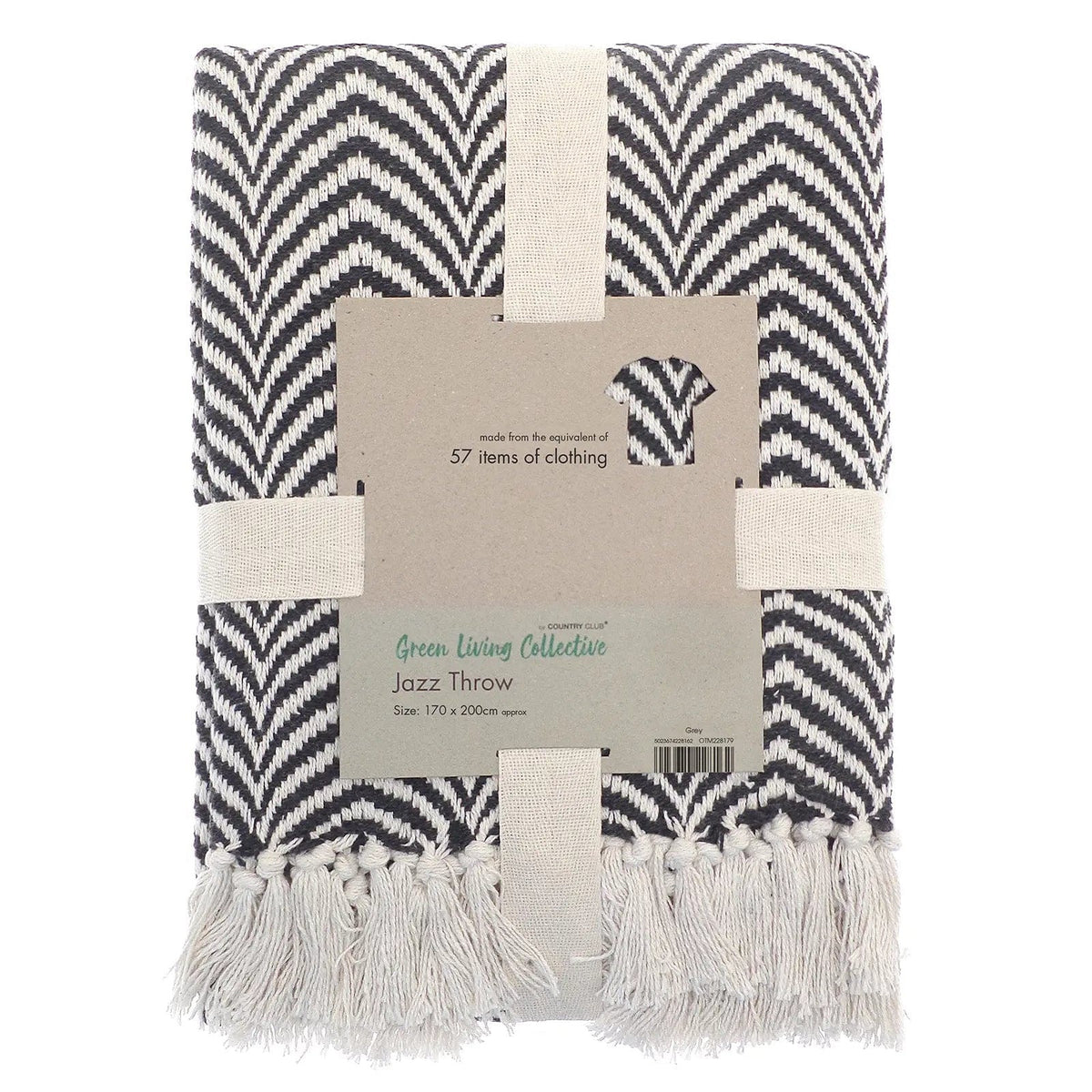 Country Club Green Living Collection Jazz Throw Grey 170cm x 200cm OTM228179 | Made From the Equivalent of 57 Item of Clothing